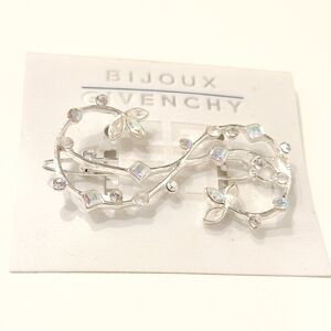 Vintage Givenchy Silver Tone Swarovski Crystal Floral Hair Barrette Clip NWT